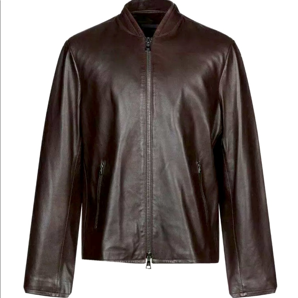 John Varvatos Designer Brown Leather Jacket NWOT